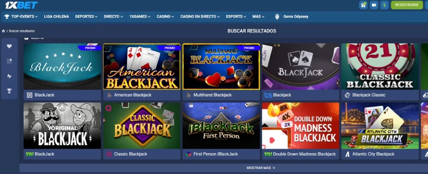 Pantalla de 1xBet blackjack