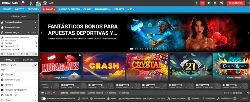 Pantalla de MegaPari casino
