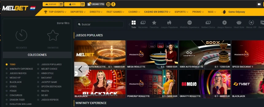 Pantalla de MelBet casino en vivo